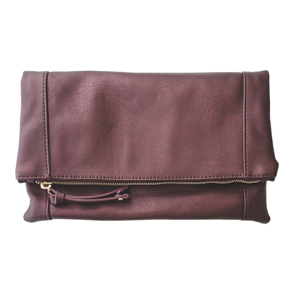 Sole Society Marlena faux leather clutch purse merlot ruby color vegan